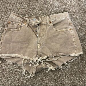 Levi’s 501 Original Cutoff Denim Shorts Tan Khaki Button Fly Size W28